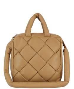 Fashion Woven Puffy Satchel Handbag JYE-0462 TAUPE
